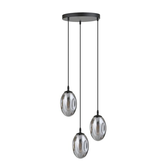 Emibig Emibig Bonita lámpara colgante negra de 3 luces con 3x E14 vidrio ahumado soplado - Ideal para crear un ambiente acogedor en cualquier espacio