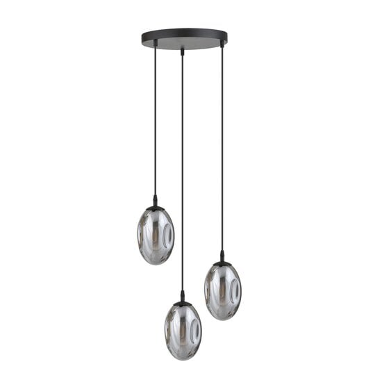Emibig Emibig Hübsche Pendelleuchte in 3-hellem Schwarz mit 3x E14 geblasenem Rauchglas - Ideal für eine gemütliche Atmosphäre in jedem Raum