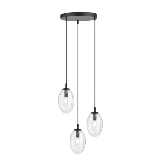 Emibig Emibig 3 lumières suspension noire avec 3x E14 verre transparent soufflé - Idéale pour un éclairage élégant