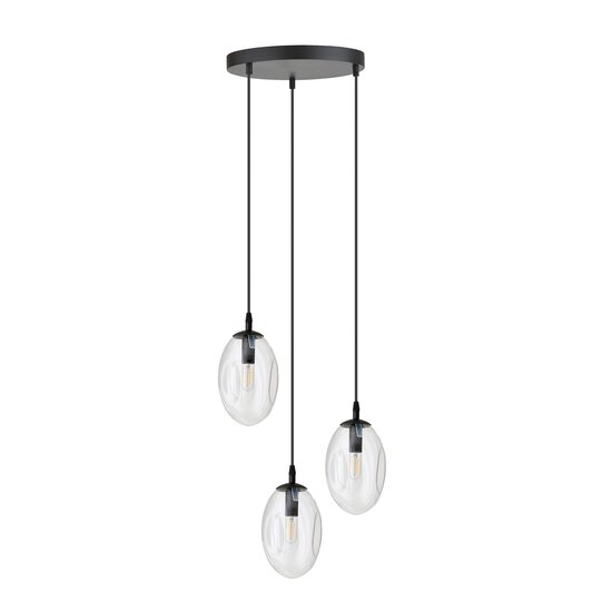 Emibig Emibig 3 licht zwarte pendel met 3x E14 geblazen transparant glas - Perfect voor sfeervolle verlichting