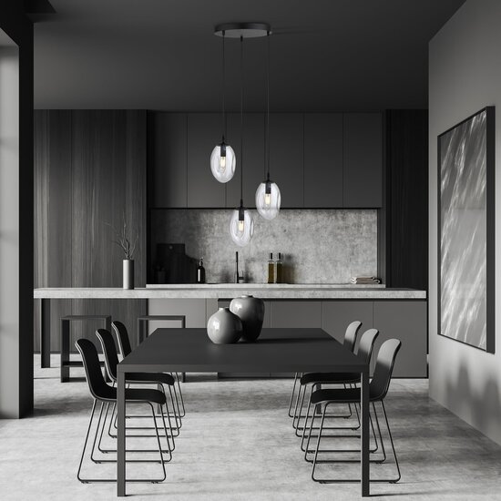Emibig Emibig 3 light black pendant with 3x E14 blown transparent glass - Ideal for stylish lighting