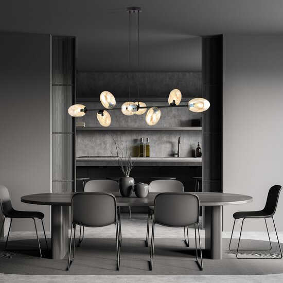 Emibig Emibig Hermosa lámpara colgante negra 8x E14 con vidrio ámbar soplado - Crea un ambiente cálido en tu hogar