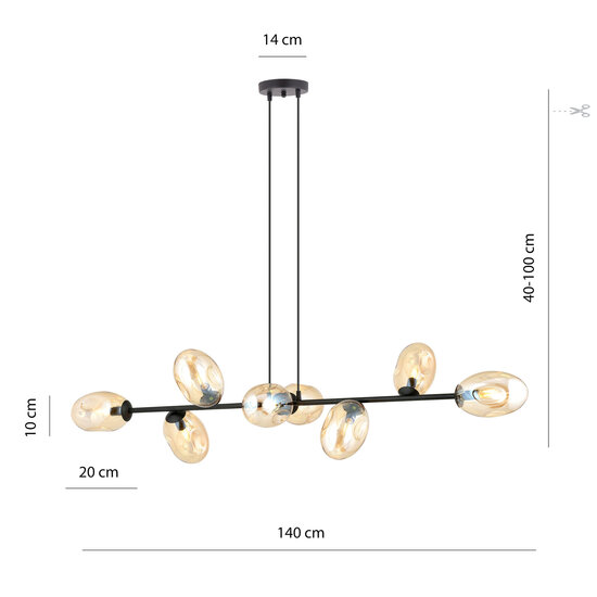 Emibig Emibig Wunderschöne 8x E14 schwarze Hängelampe mit mundgeblasenem Bernsteinglas - Schaffen Sie eine warme Atmosphäre in Ihrem Zuhause