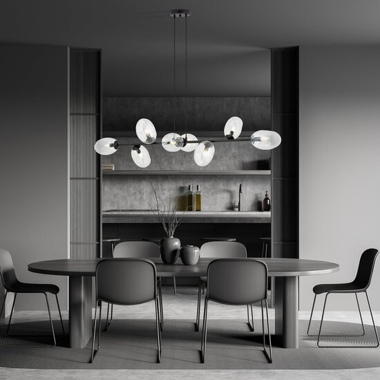 Emibig Emibig Uitzonderlijke 8x E14 zwarte hanglamp met geblazen transparant glas - Perfect voor een stijlvolle ambiance