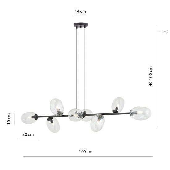 Emibig Emibig Exceptional 8x E14 black hanging lamp with blown transparent glass - Perfect for creating a stylish ambiance