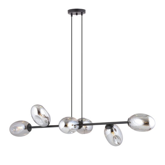 Emibig Emibig Zwarte grote pendellamp met 6 gefumeerde glazen E14 - Perfect voor een stijlvolle ambiance