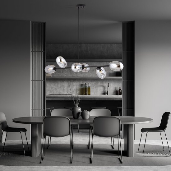 Emibig Emibig Black large pendant lamp with 6 fumed glasses E14 - Ideal for creating a stylish ambiance