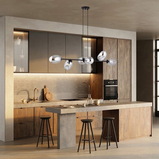 Emibig Emibig Lampe suspendue noire grande avec 6 verres fumés E14 - Idéale pour créer une ambiance élégante