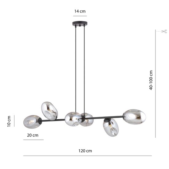 Emibig Emibig Schwarze große Pendelleuchte mit 6 Rauchgläsern E14 - Ideal für eine stilvolle Atmosphäre
