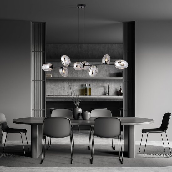 Emibig Emibig Lámpara de diseño grande negra con 8 cristales ahumados E14 - Perfecta para una atmósfera elegante
