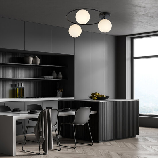 Emibig Emibig Hübsche 3x E14 Deckenleuchte schwarz mit weißen Glaskugeln - Ideal für stilvolle Beleuchtung in jedem Raum