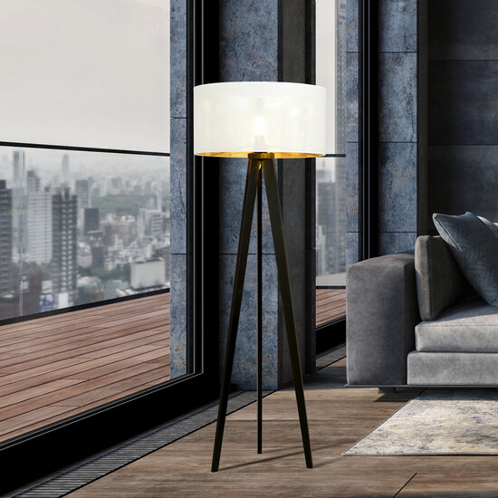 Emibig Emibig Skive 3-leg floor lamp with robust textile shade tube 1x E27 white and gold - Perfect for modern living spaces