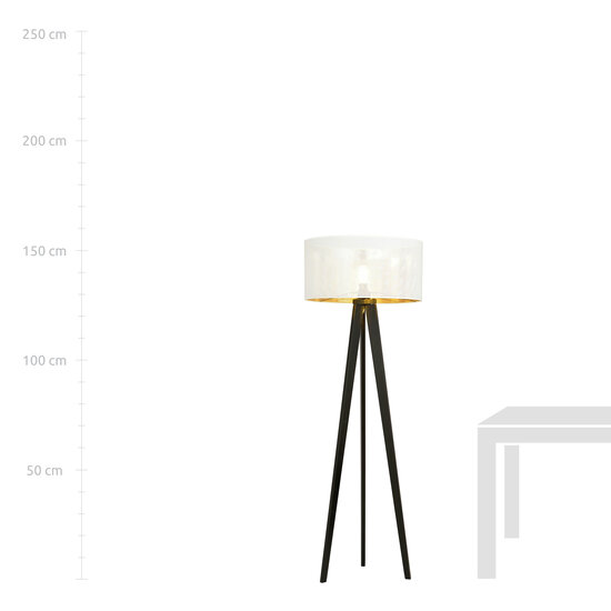 Emibig Emibig Lámpara de pie 3 patas Skive con pantalla de textil robusto 1x E27 blanca y dorada - Perfecta para espacios modernos