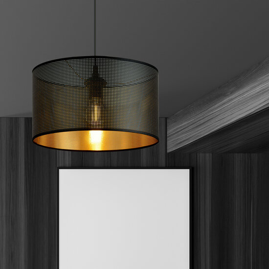 Emibig Emibig Skive ronde noire avec or en métal lampe suspendue frappante tube 1x E27 - Éclairage parfait pour intérieurs modernes