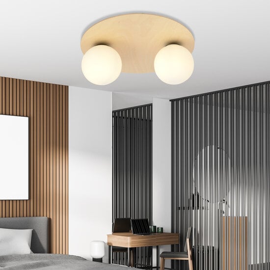 Emibig Emibig Lampe de plafond scandinave double ronde Slagelse en laiton doré avec boules en verre opale E14 - Éclairage parfait pour chaque espace