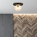 Emibig Emibig Randers mooie ovale plafondlamp zwart met amber glazen bol E14 - Perfect voor een stijlvolle ambiance