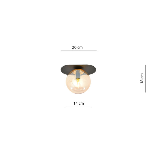 Emibig Emibig Randers beautiful oval ceiling lamp black with amber glass ball E14 - Ideal for creating a stylish atmosphere