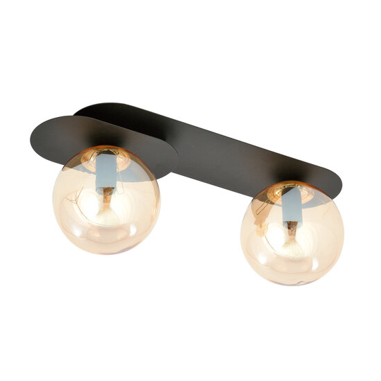 Emibig Emibig Randers mooie dubbele ovalen plafondlamp zwart met 2 amber bollen E14 - Perfect voor een sfeervolle inrichting