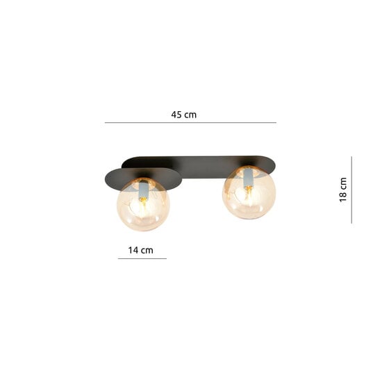 Emibig Emibig Randers hermosa lámpara de techo ovalada doble negra con 2 bombillas ámbar E14 - Ideal para crear un ambiente acogedor