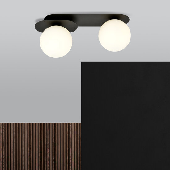 Emibig Emibig Randers lámpara de techo ovalada doble negra con 2 bombillas de vidrio blanco E14 - Iluminación perfecta para cualquier espacio