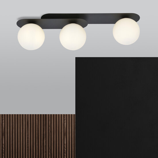Emibig Emibig Lámpara de techo ovalada triple negra con 3 bombillas de vidrio blanco E14 - Perfecta para interiores modernos
