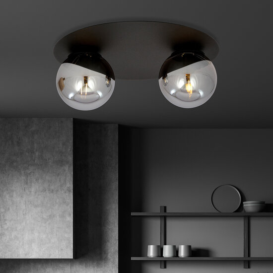 Emibig Emibig Esbjerg zwarte dubbele plafondlamp met 2 gefumeerde bollen E14 - Perfect voor sfeervolle verlichting