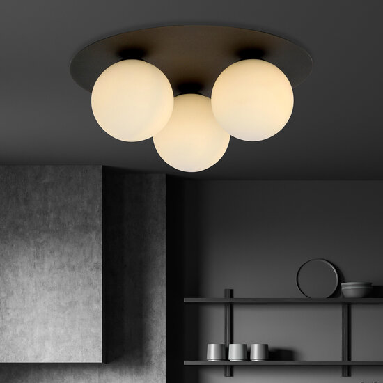 Emibig Emibig Esbjerg triple ceiling lamp black with 3 white opal glass bulbs E14 - Perfect lighting for any space