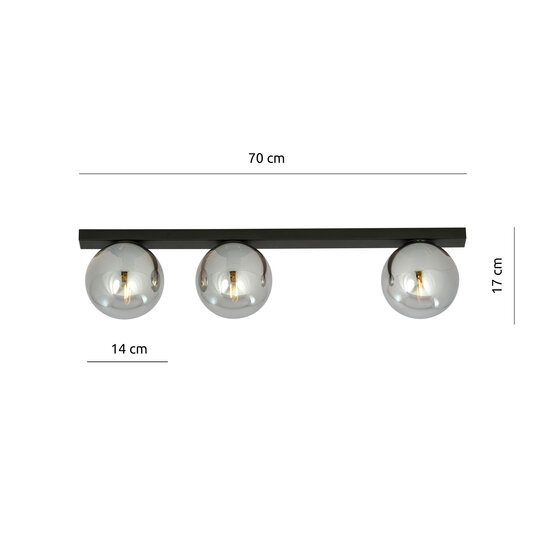 Emibig Emibig Aalborg beautiful long black ceiling lamp with 3 fumed bulbs E14 - Ideal for modern interiors