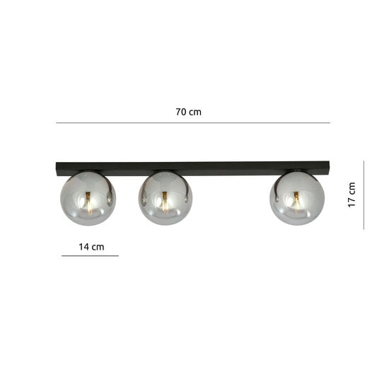 Emibig Emibig Aalborg hermosa lámpara de techo negra larga con 3 bombillas ahumadas E14 - Ideal para interiores modernos