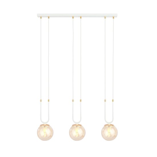 Emibig Emibig Aarhus witte 3 lamp hanglamp met amber glas E14 70 cm breedte - Perfect voor een stijlvolle inrichting