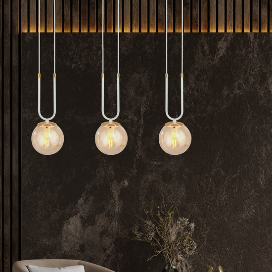 Emibig Emibig Aarhus lampe suspendue blanche 3 lampes avec verre ambre E14 70 cm de large - Idéale pour une décoration élégante