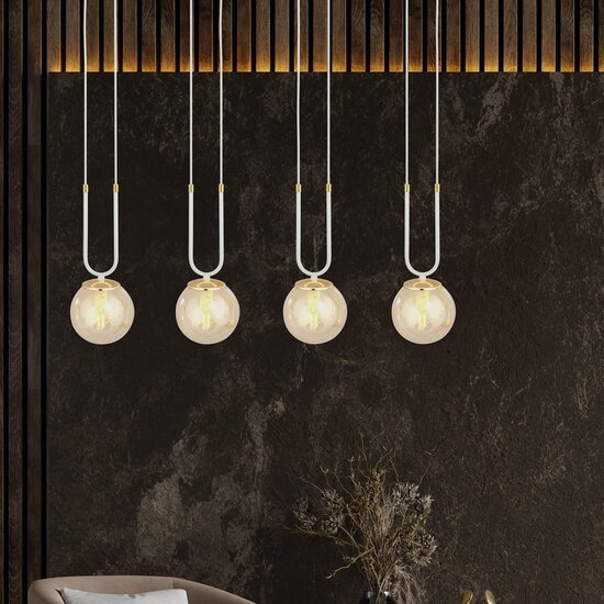 Emibig Emibig Lámpara colgante Aarhus de 92 cm con 4 lámparas E14 de vidrio ámbar - Ideal para crear un ambiente cálido en su hogar
