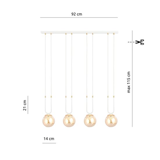 Emibig Emibig Aarhus lampe suspendue large de 92 cm avec 4 lampes E14 en verre ambre - Idéale pour créer une atmosphère chaleureuse chez vous