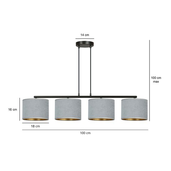 Emibig Emibig Bornholm belle large lampe suspendue grise ronde 4x E27 - Idéale pour un éclairage élégant