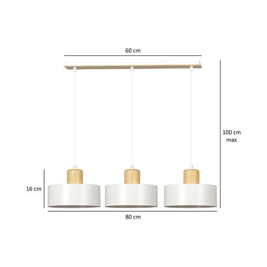 Emibig Emibig Lolland lampe suspendue blanche longue en bois naturel 3x E27 - Idéale pour les intérieurs modernes