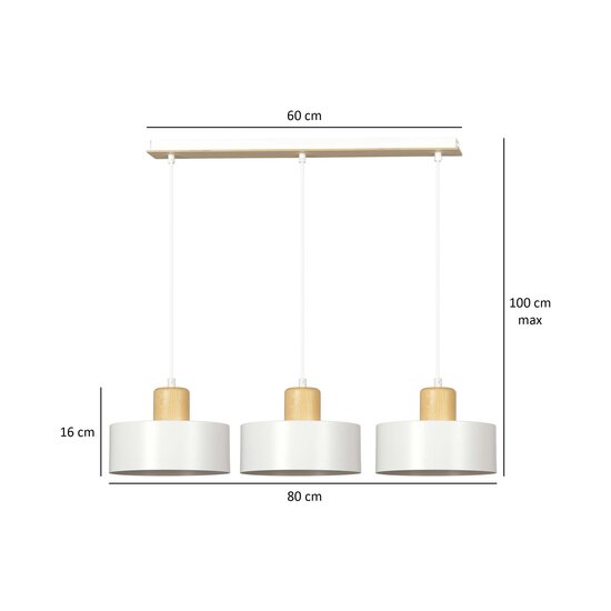 Emibig Emibig Lolland lange weiße Hängelampe mit Naturholz 3x E27 - Ideal für moderne Innenräume