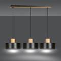 Emibig Emibig Lolland lámpara colgante negra larga con acabado en madera natural 3x E27 - Iluminación ideal para tu sala de estar