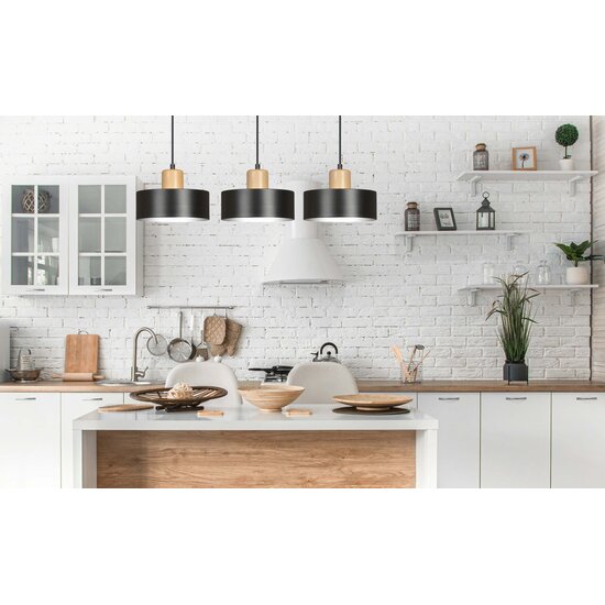 Emibig Emibig Lolland long black hanging lamp with natural wood finish 3x E27 - Ideal lighting for your living room