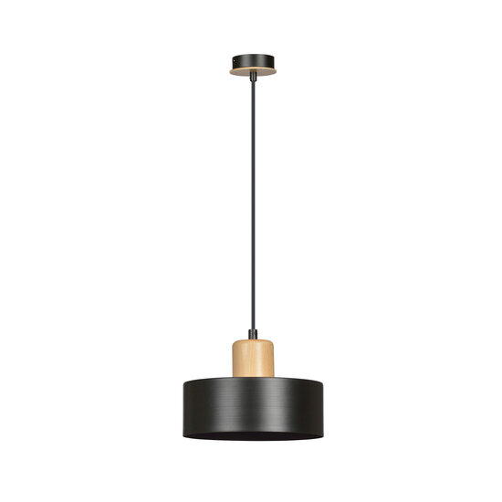 Emibig Emibig Lámpara colgante redonda negra Lolland con color madera natural E27 - Iluminación ideal para cualquier espacio