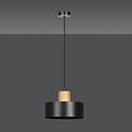 Emibig Emibig Lolland black round hanging lamp with natural wood color E27 - Ideal lighting for any space