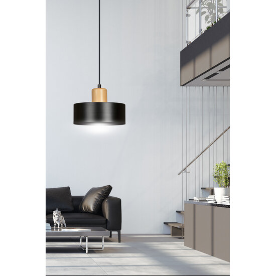 Emibig Emibig Lolland lampe suspendue ronde noire avec couleur bois naturel E27 - Éclairage idéal pour chaque espace