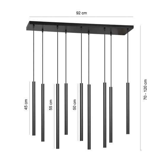 Emibig Emibig Gribskov lámpara colgante negra impresionante con tubos largos 2cm diámetro 9x G9 - Ideal para interiores modernos