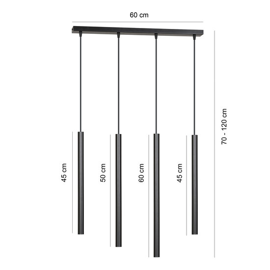 Emibig Emibig Gribskov lámpara colgante negra larga con tubos largos 2cm diámetro 4x G9 - Ideal para interiores modernos