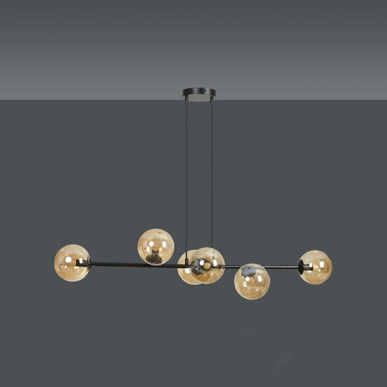 Emibig Emibig Lejre elegante zwarte 6 lampen E14 medium hanglamp met 6 amberkleurige bollen - Perfecte verlichting voor jouw woonkamer