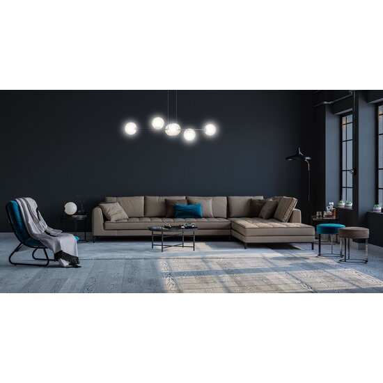 Emibig Emibig Lejre elegante zwarte 6 lampen E14 medium hanglamp met 6 amberkleurige bollen - Perfecte verlichting voor jouw woonkamer