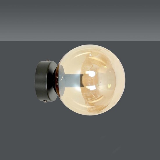Emibig Emibig Stevns Wandleuchte mit schwarzer Glühbirne aus bernsteinfarbenem Glas 1x E14 - Perfekte Ambientebeleuchtung für jeden Raum