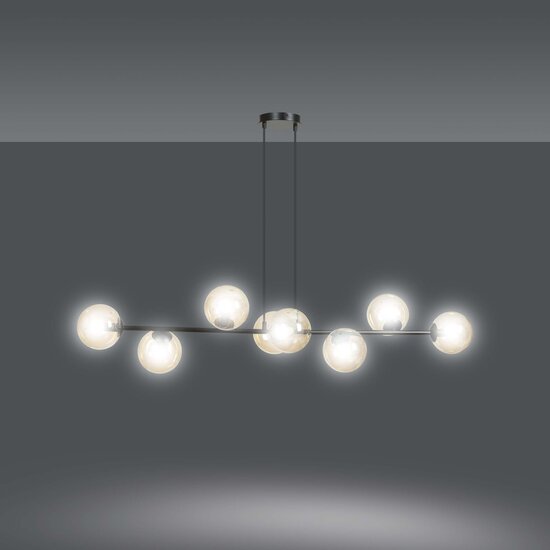 Emibig Emibig Lejre elegante lámpara colgante negra con 8 bombillas de vidrio ámbar E14 - Ilumina tu espacio con estilo y calidez