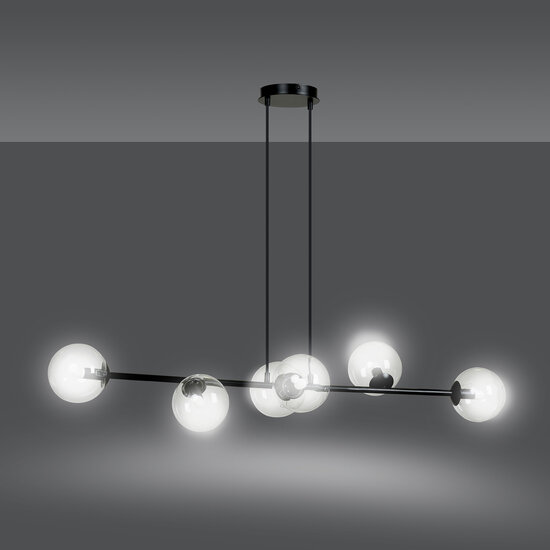 Emibig Emibig Herlev zwarte 6 lampen E14 medium hanglamp met 6 glazen bollen - Perfect voor sfeervolle verlichting in elke ruimte