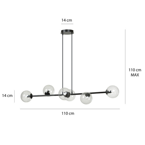 Emibig Emibig Herlev schwarze 6-flammige E14-Hängelampe mit 6 Glaskugeln - Ideal für eine gemütliche Atmosphäre in jedem Raum