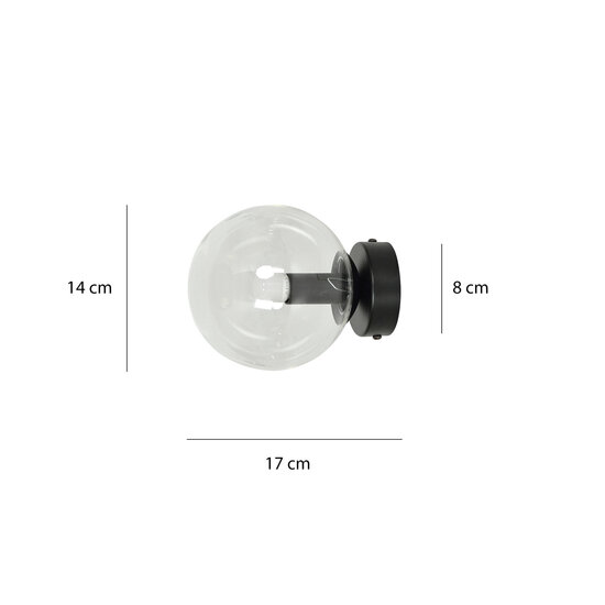 Emibig Emibig Lámpara de pared bola negra en vidrio transparente 1x E14 - Ideal para crear un ambiente acogedor